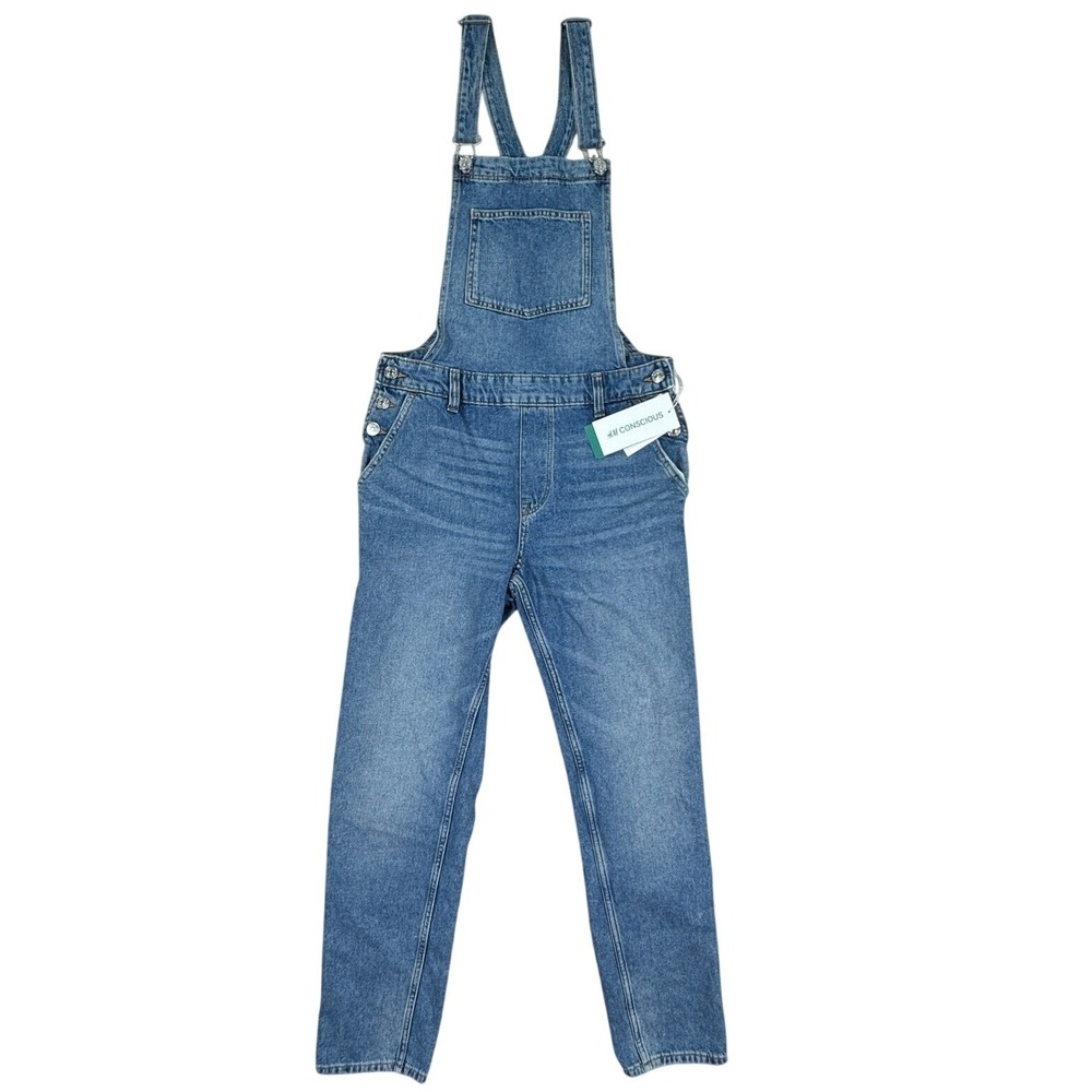 H&M Women Overalls &Denim Blue Size 2 NWT Conscious Cotton Straight Leg Bib